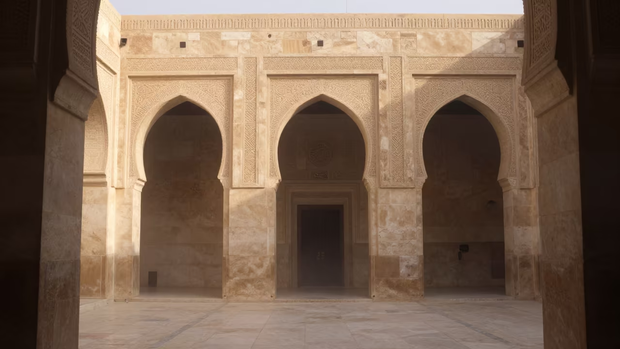 Morning Fog Cloister Passage Riyadh Stone in inside a quiet cloister passage in Riyadh