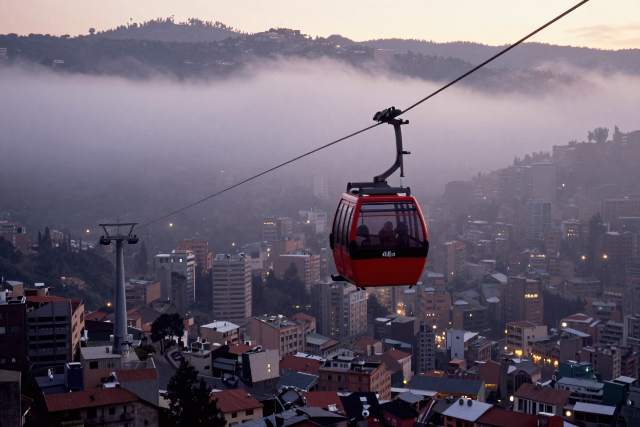 Morning Fog in La Paz at The Still Hours Before Dawn Light in in La Paz, Bolivia