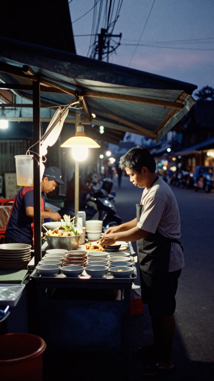 Morning Food in Chiang Mai at The Predawn Darkness Light in in Chiang Mai, Thailand