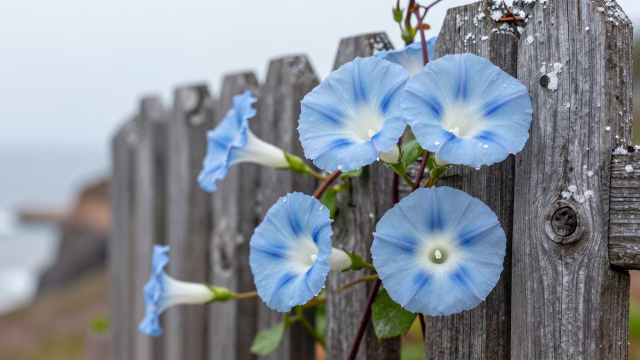 Morning Glory Climbing Salt Spray Cliff Fence in along a salt-sprayed cliff edge in Estonia
