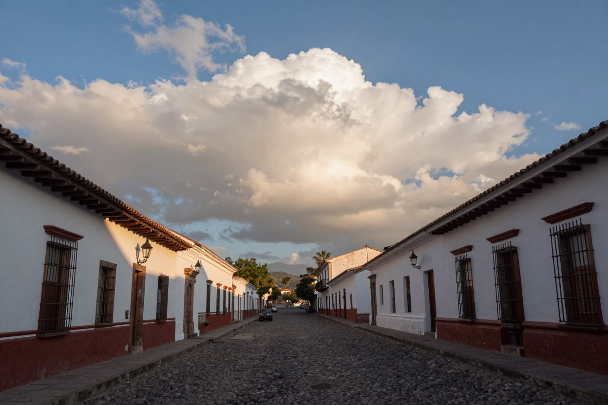 Morning Glory Cloud Over Quito Ecuador Colonial Street Scene First Light in in Quito, Ecuador