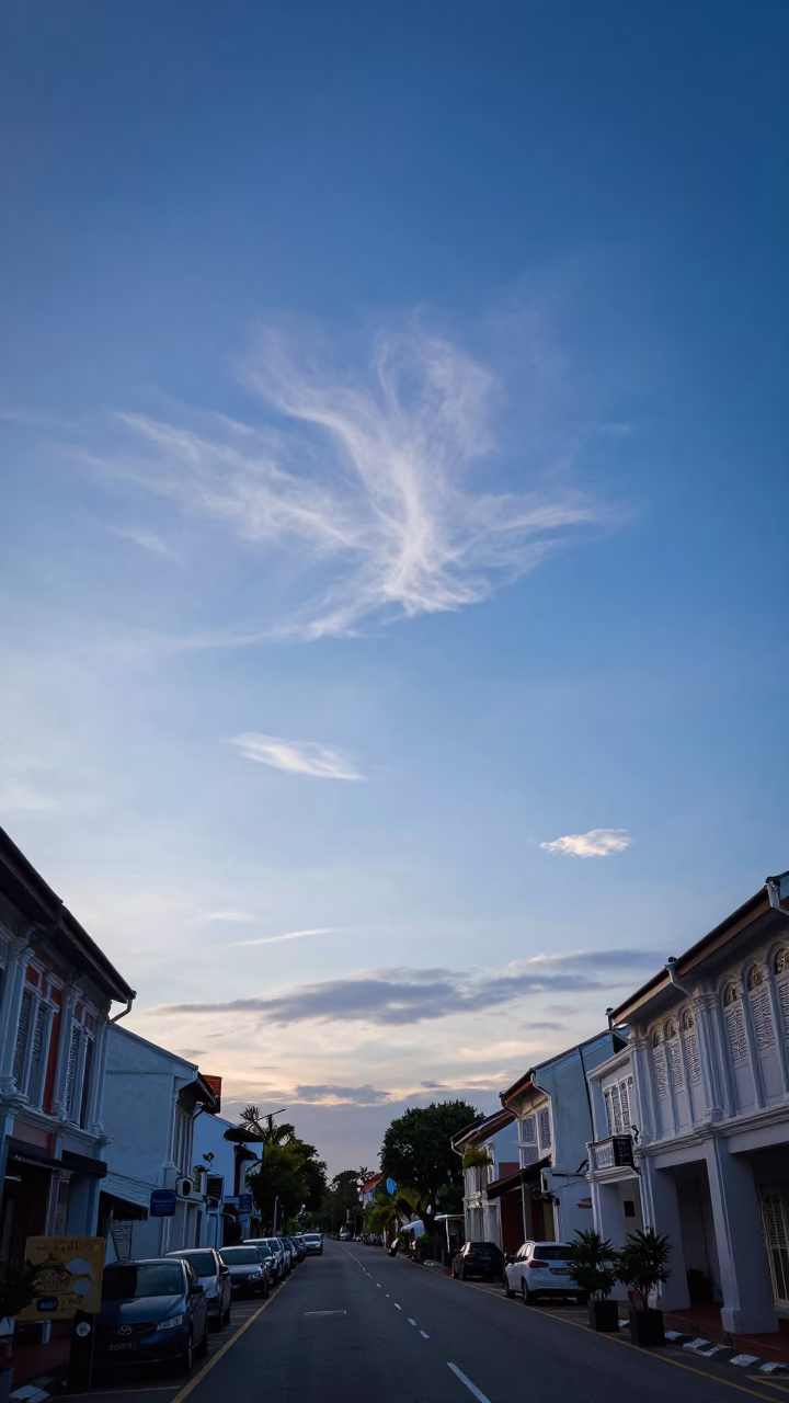 Morning Glory Clouds Over George Town Malaysia Pre-Dawn Street Scene in in George Town, Malaysia