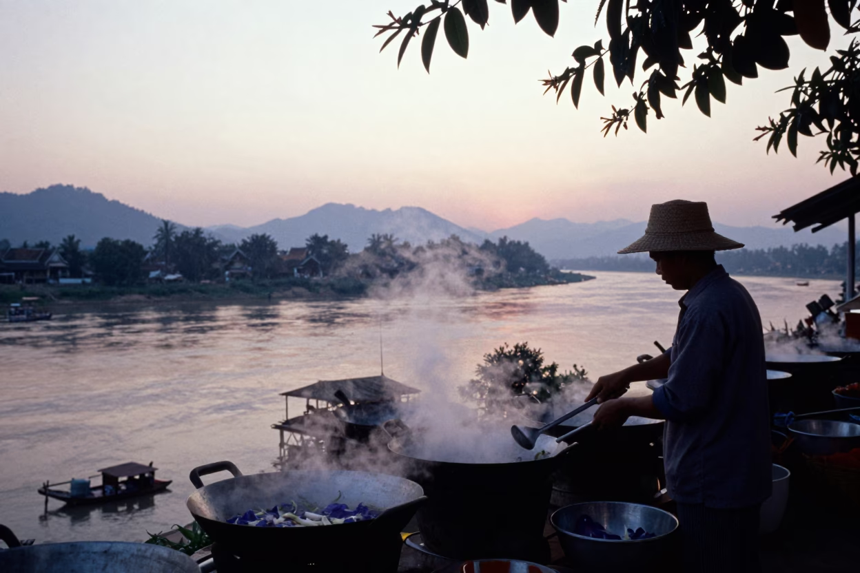 Morning Glory in Luang Prabang at The Still Hours Before Dawn Light in in Luang Prabang, Laos