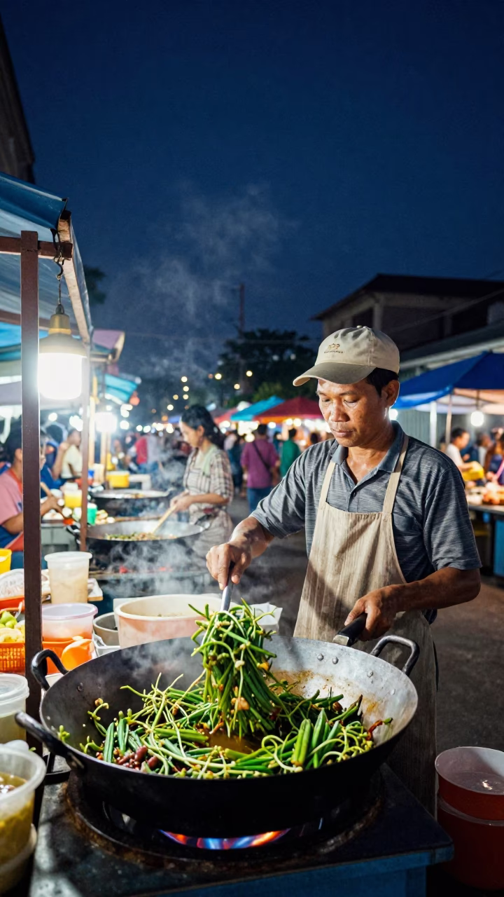 Morning Glory in Phnom Penh at The Deepest Night Sky Light in in Phnom Penh, Cambodia