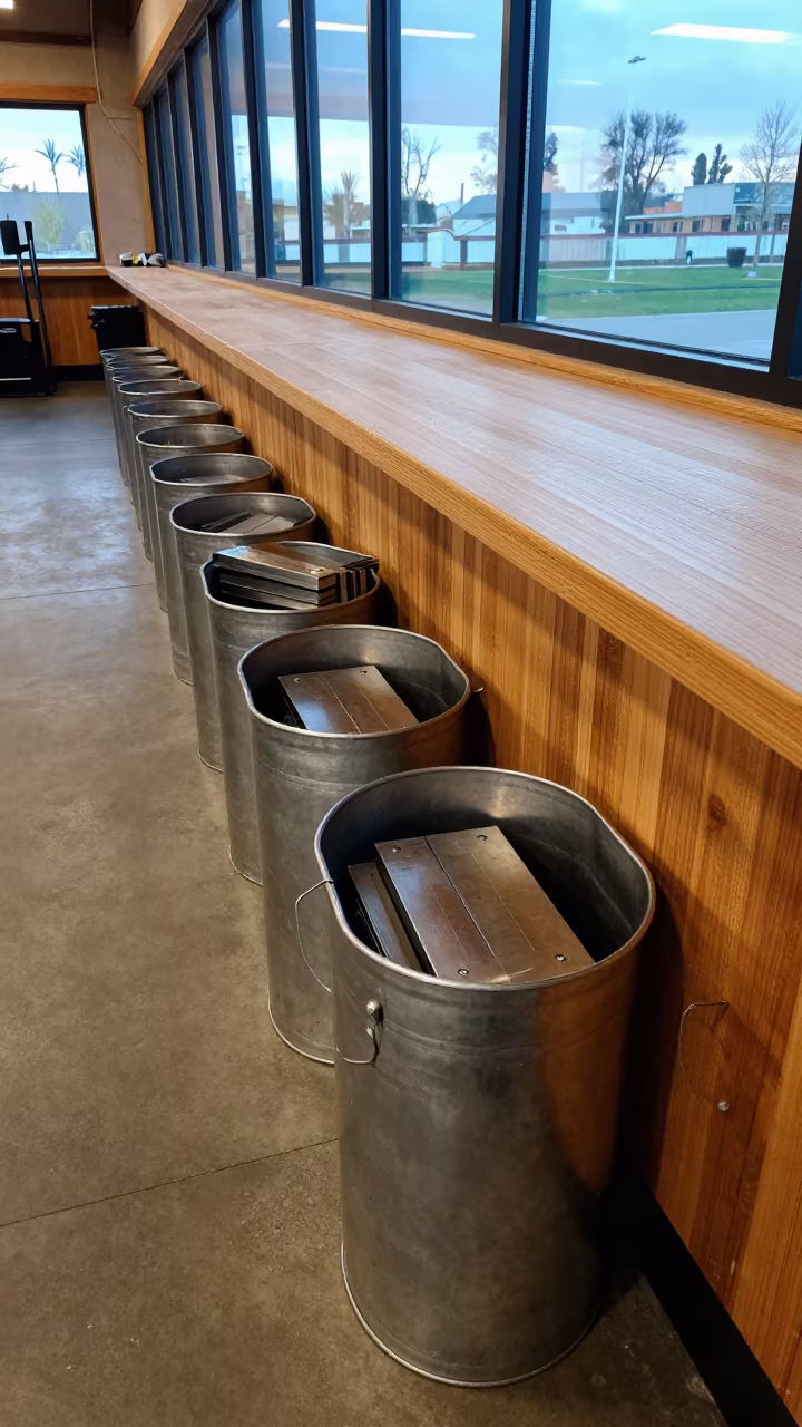 Morning Gym Reset Kandahar Squat Rack Bin in at a gym check-in desk in Kandahar