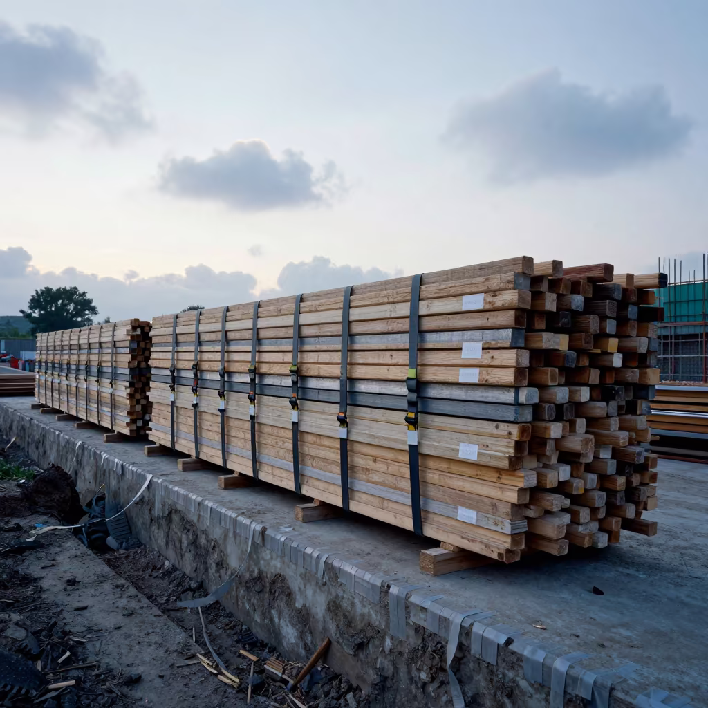 Morning Haze Over Lumber Pack at Hangzhou Excavation in inside a taped-off excavation edge near Hangzhou