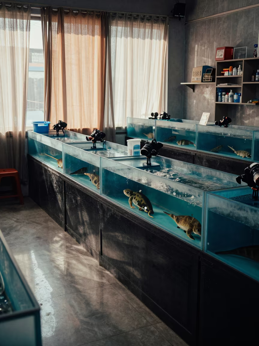 Morning Heat Probe Reset at Ahmedabad Pet Counter in inside a fish bagging counter zone near Ahmedabad