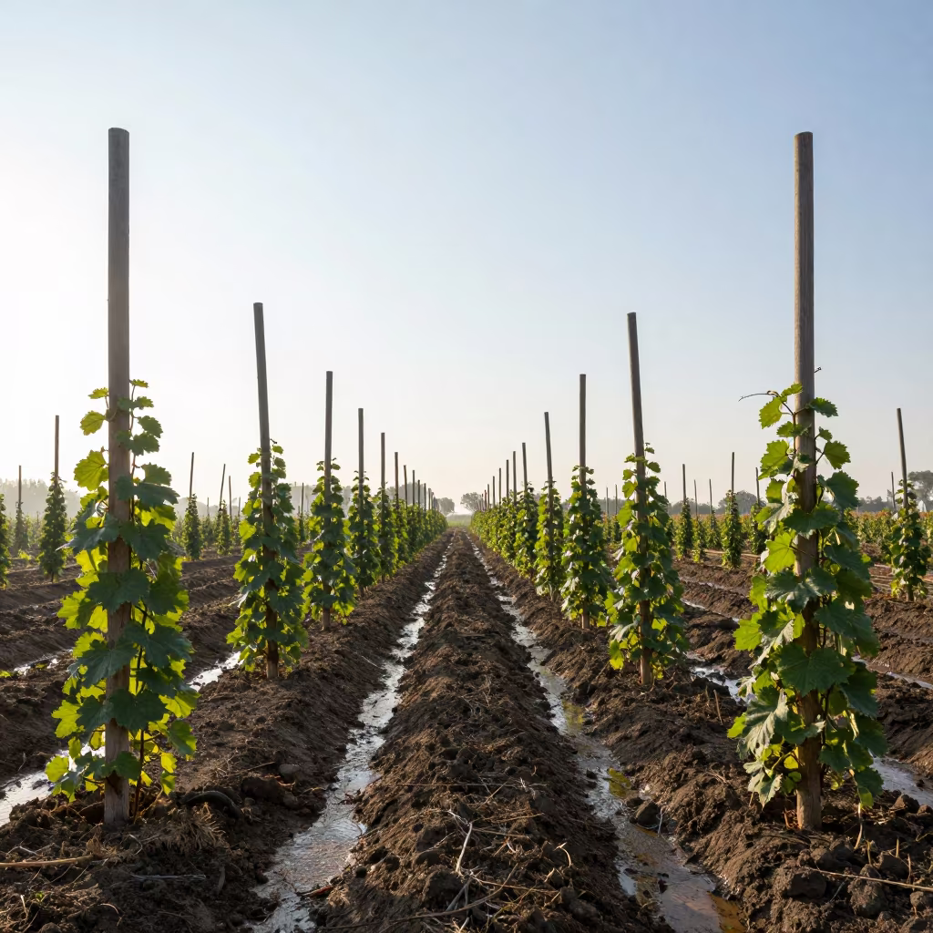 Morning Hops in Changsha Irrigated Rows in along freshly irrigated rows in Changsha