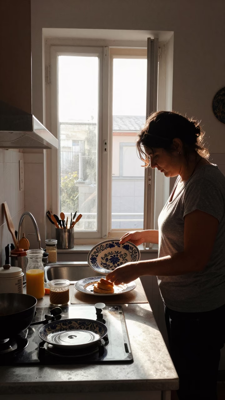 Morning Kitchen in Athens at The Early Morning Light in in Athens, Greece