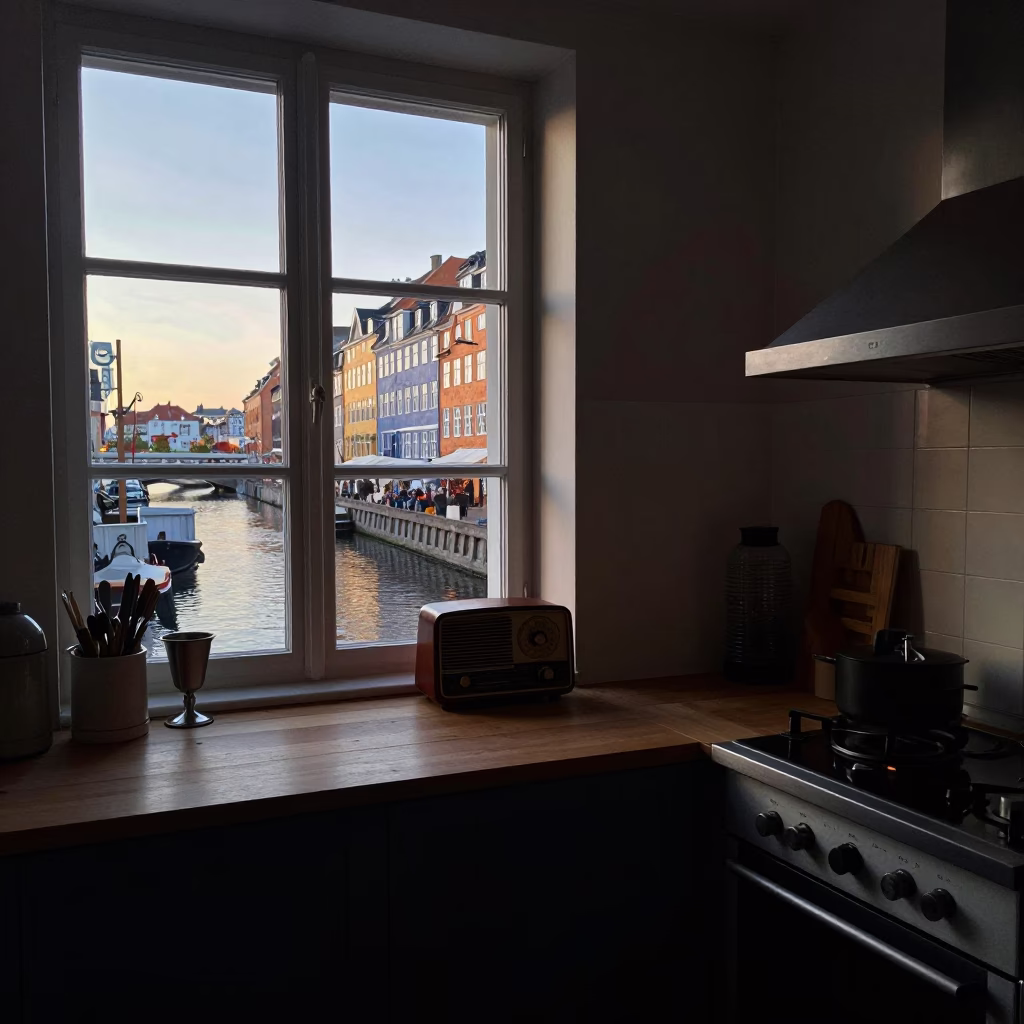 Morning Kitchen in Copenhagen at The Still Hours Before Dawn Light in in Copenhagen, Denmark