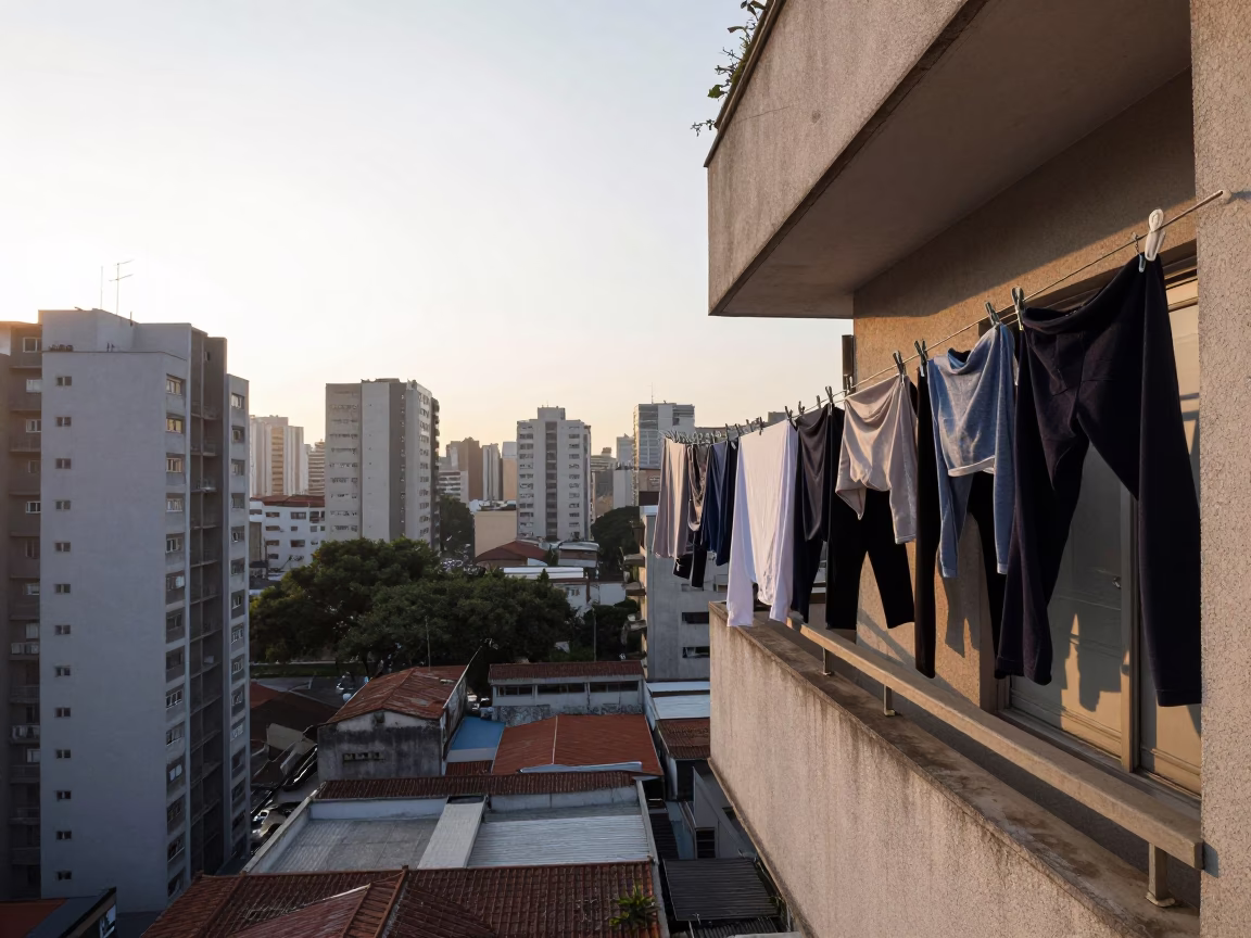 Morning Laundry on São Paulo Balcony with First Light in in São Paulo, Brazil