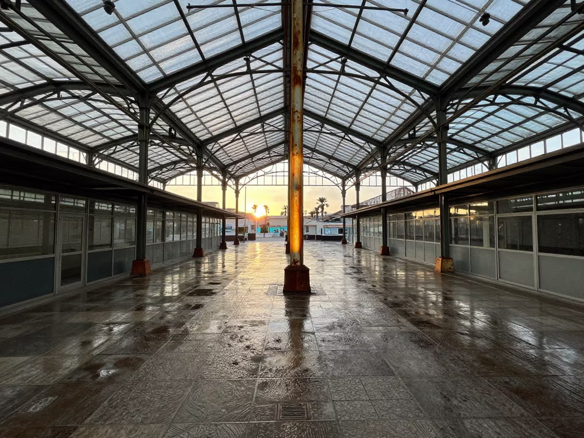 Morning Light in Ait Melloul Market Hall in inside a vaulted atrium in Ait Melloul