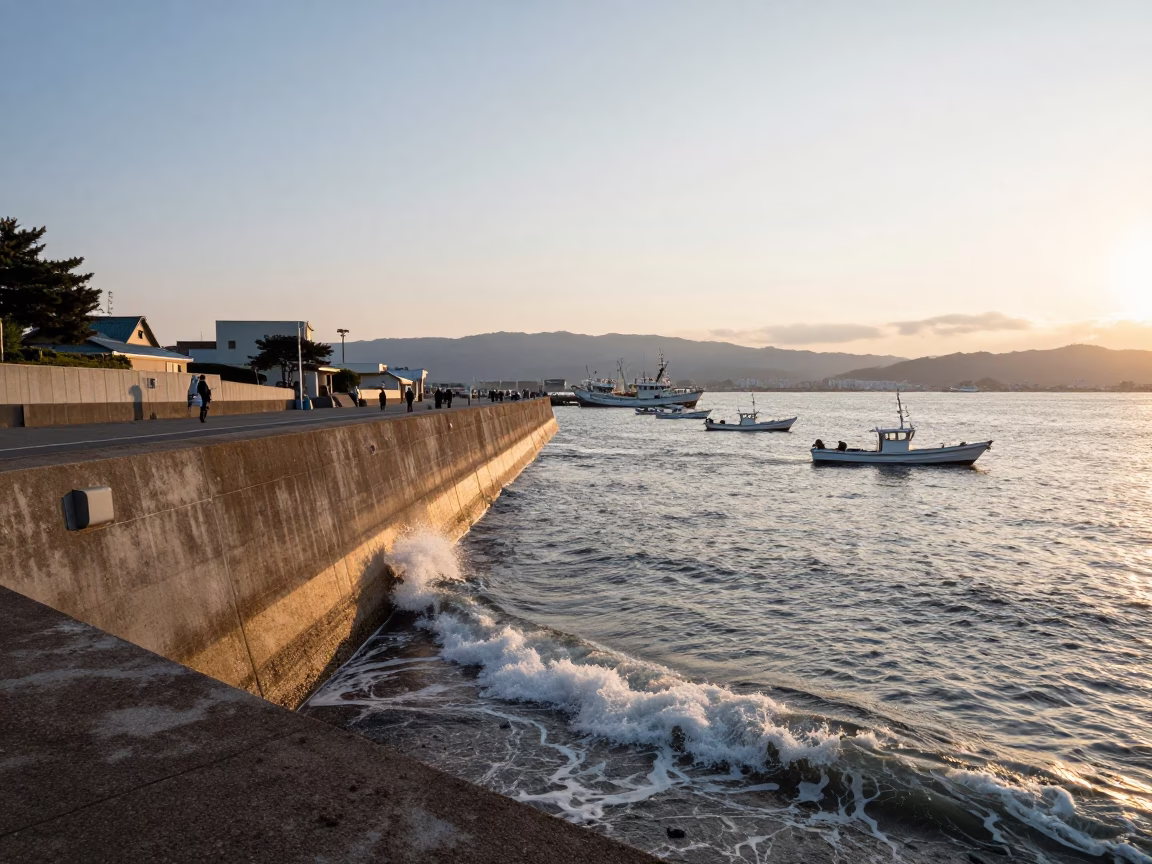 Morning Light at As First Light Reaches The Scene in Fukuoka in in Fukuoka, Japan