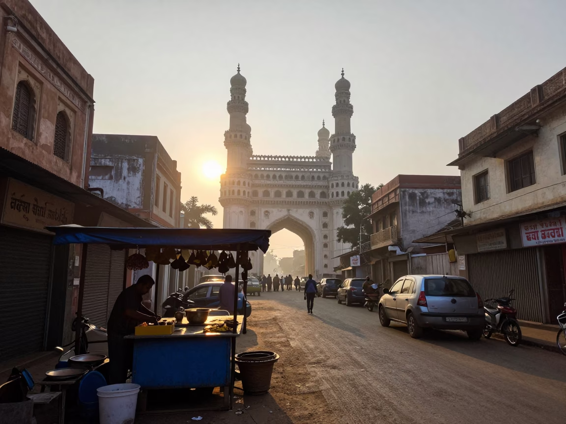 Morning Light at As First Light Reaches The Scene in Hyderabad in in Hyderabad, India