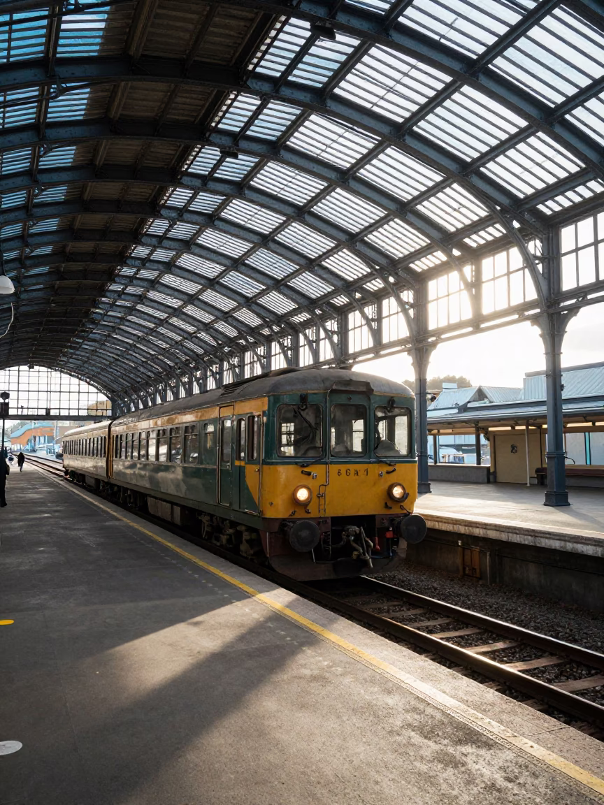 Morning Light at Christchurch Railway Station Arched Roof Steel and Glass in in Christchurch, New Zealand