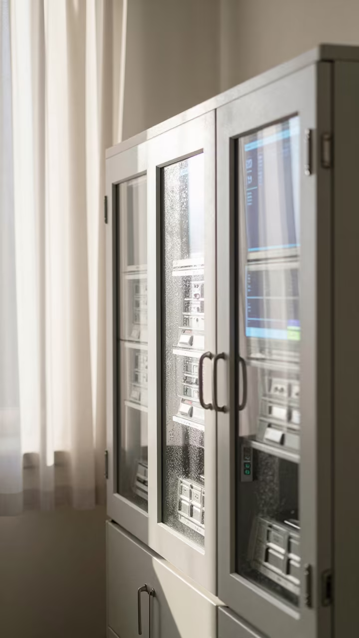 Morning Light on Bethlehem Nurse Station Cabinet in at a nurse station under monitor glow in Bethlehem