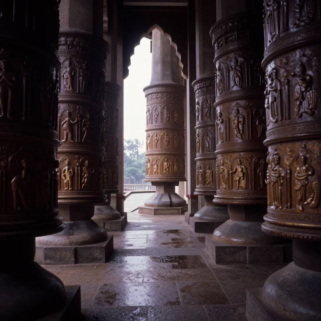 Morning Light on Cathedral Buttress in Lokoja in beside a prayer wheel corridor in Lokoja