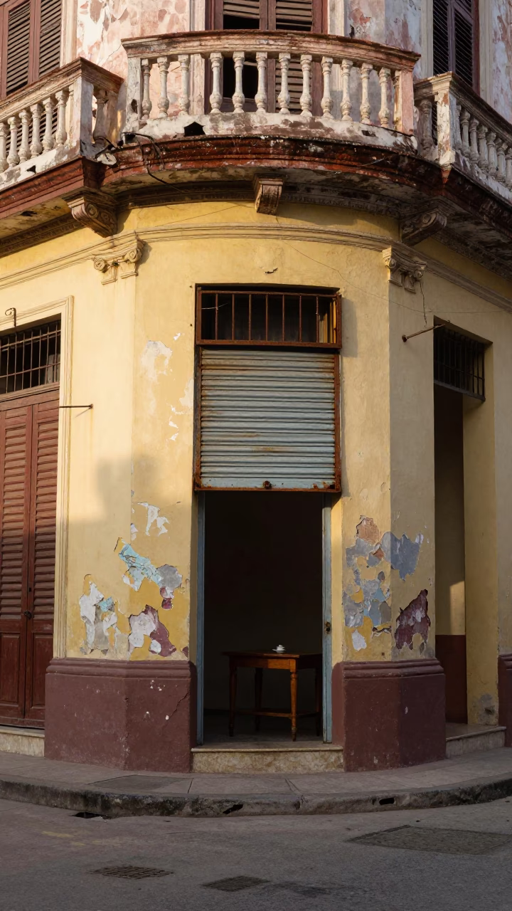 Morning light hits peeling colonial walls in Havana Cuba in in Havana, Cuba