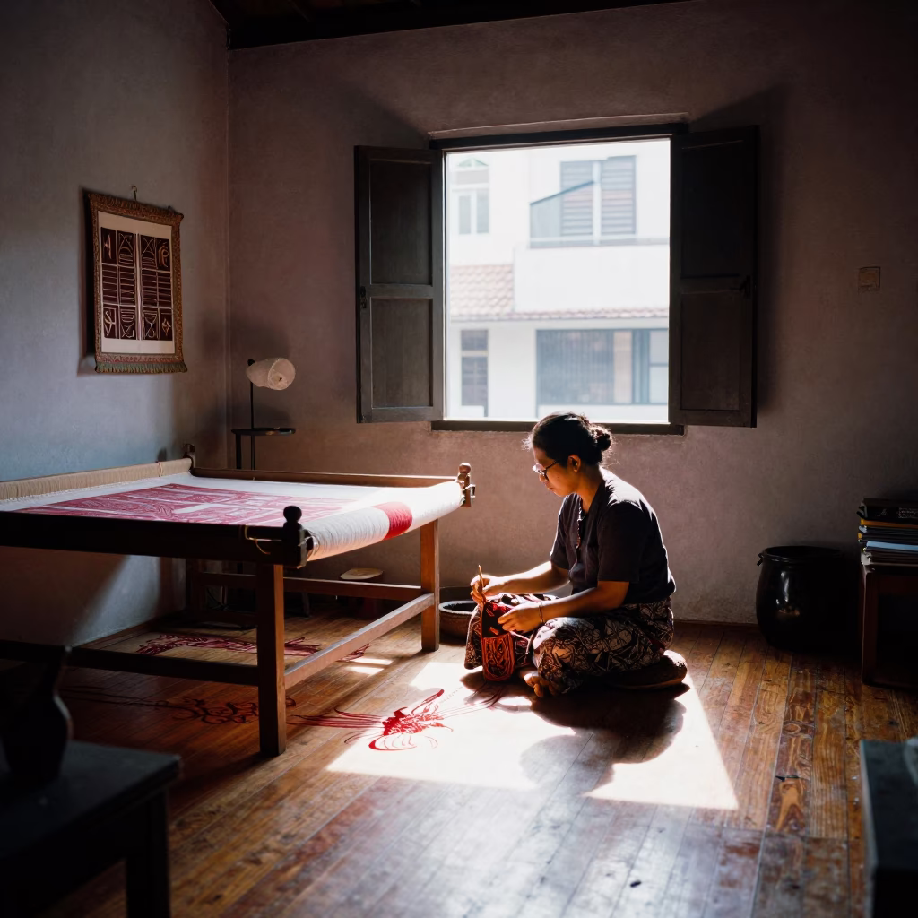 Morning Light Illuminating Batiking Workshop Interior in Kuala Lumpur Malaysia in in Kuala Lumpur, Malaysia