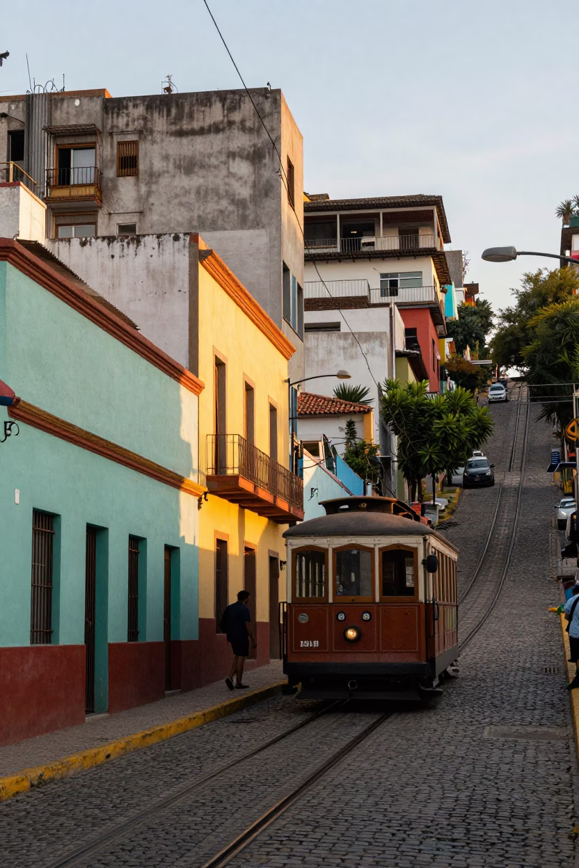 Morning Light Illuminating Colorful Facades and Street Life in Buenos Aires Argentina in in Buenos Aires, Argentina