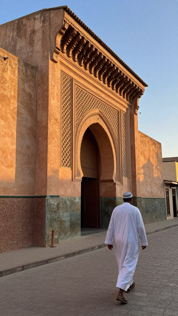 Morning Light Illuminating Traditional Moroccan Architecture and Street Life in Casablanca in in Casablanca, Morocco