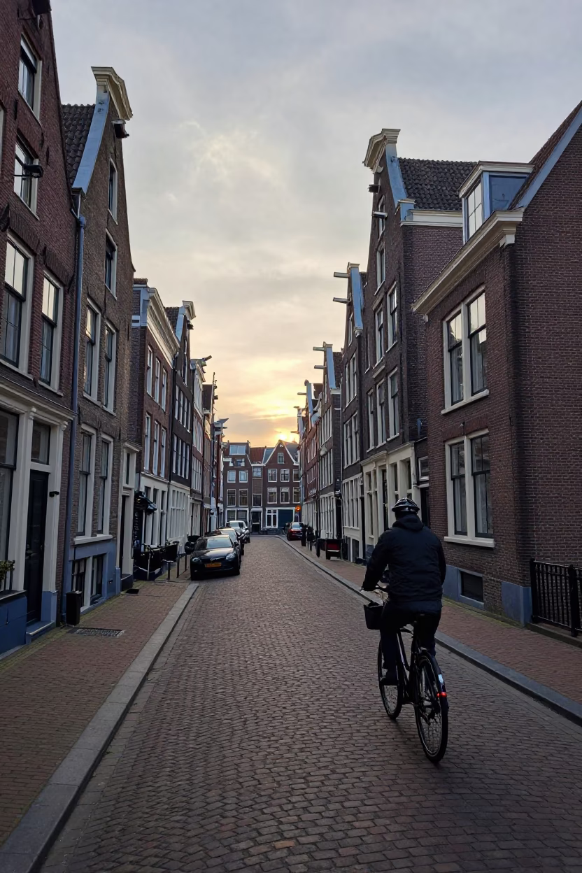 Morning Light in Amsterdam at As First Light Reaches The Scene in in Amsterdam, Netherlands