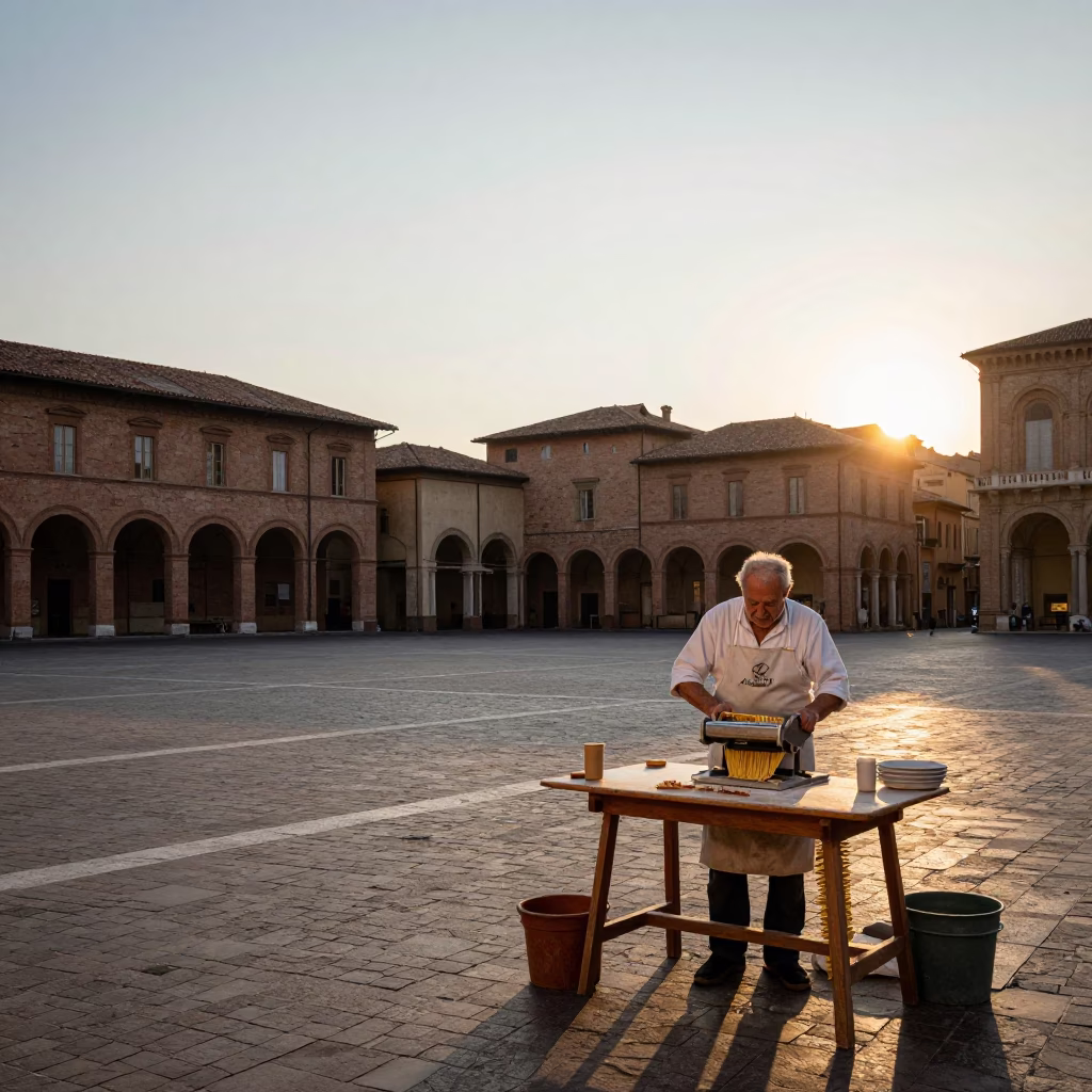 Morning Light in Bologna Italy Fresh Pasta Making at Nautical Dawn in in Bologna, Italy