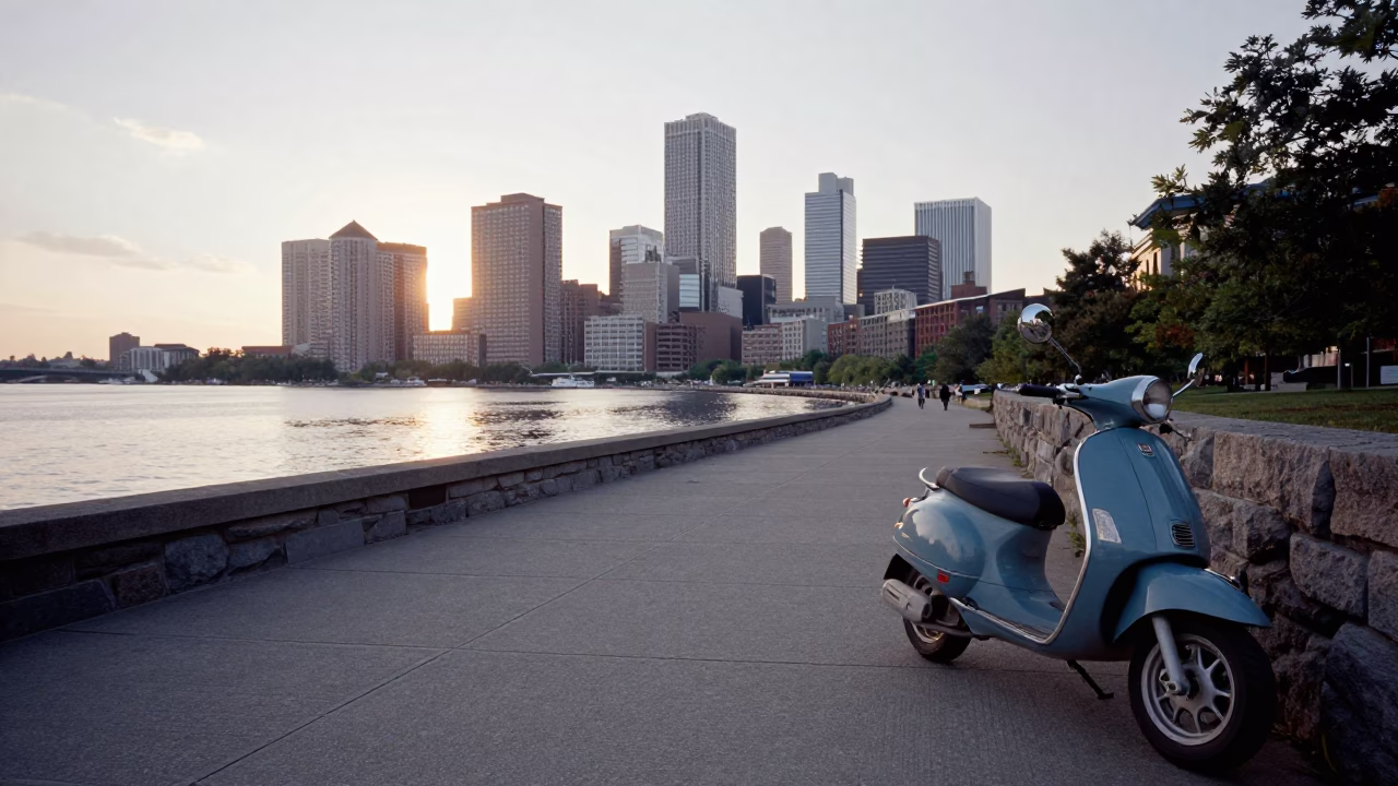 Morning Light in Boston at As First Light Reaches The Scene in in Boston, Massachusetts, United States