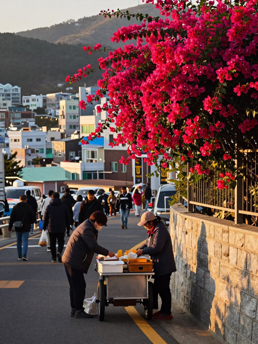 Morning Light in Busan at As First Light Reaches The Scene in in Busan, South Korea