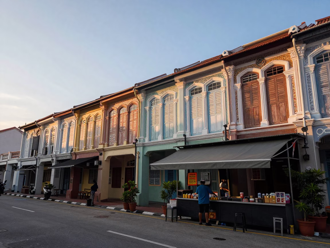 Morning Light in George Town Malaysia Street Scene with Heritage Details in in George Town, Malaysia