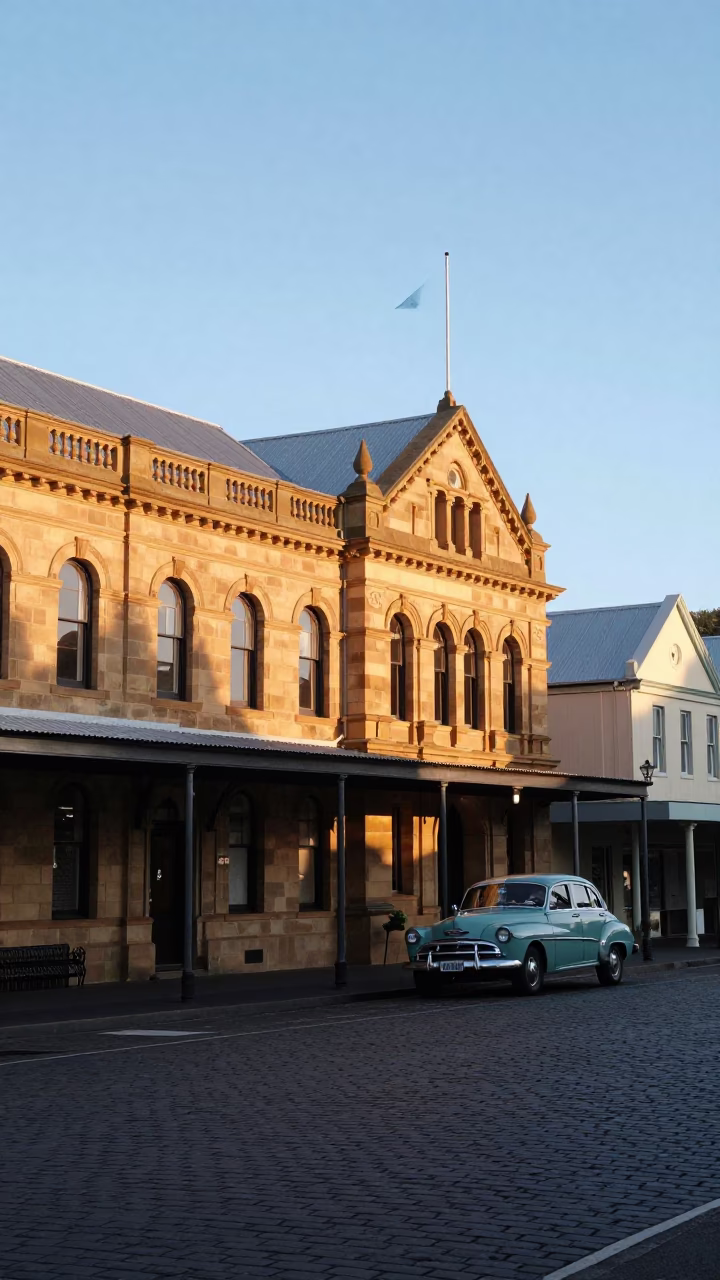 Morning Light in Hobart at As First Light Reaches The Scene in in Hobart, Tasmania, Australia