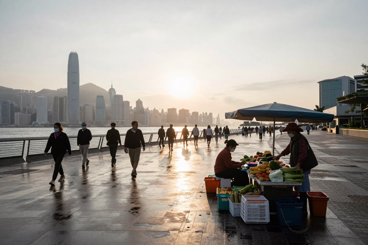 Morning Light in Hong Kong at As First Light Reaches The Scene in in Hong Kong, Hong Kong