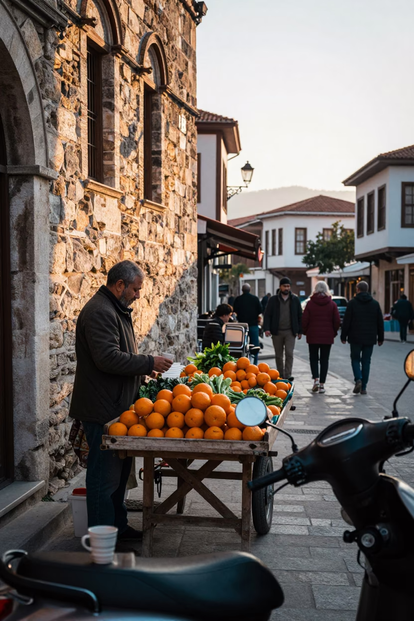 Morning Light in Izmir Turkey with Ceramic Cup and Motorcycle Detail in in Izmir, Turkey