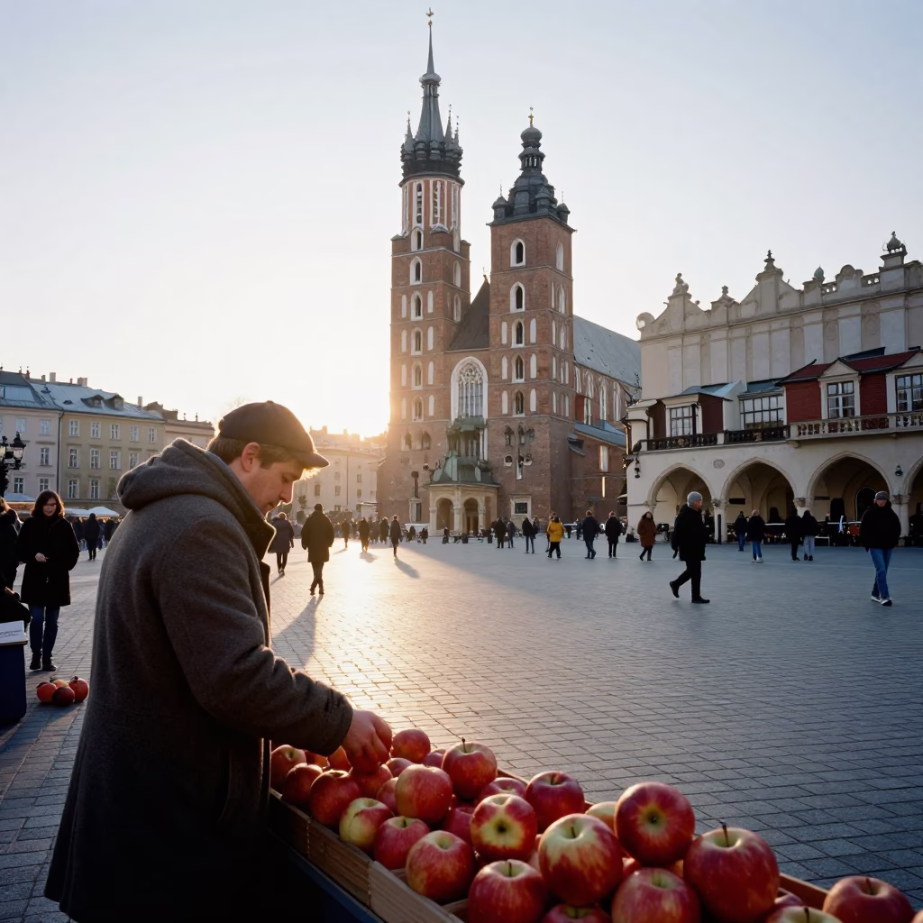 Morning Light in Krakow at As First Light Reaches The Scene in in Krakow, Poland