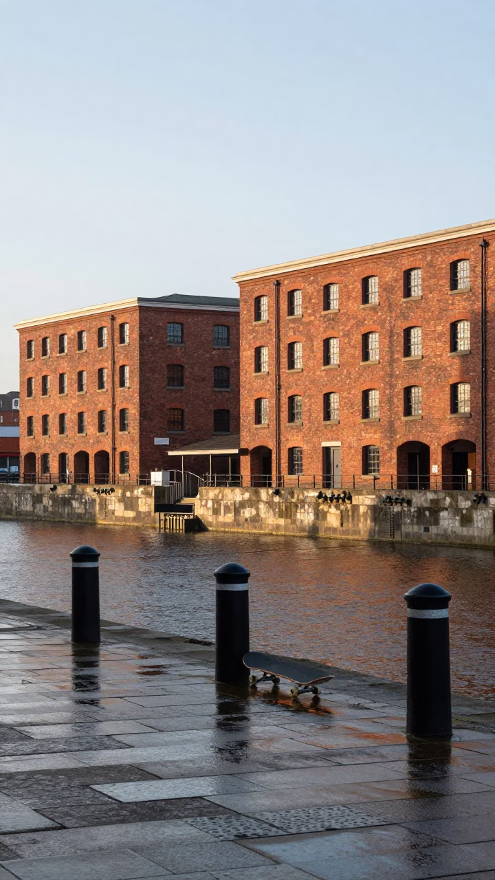 Morning Light in Liverpool at As First Light Reaches The Scene in in Liverpool, United Kingdom