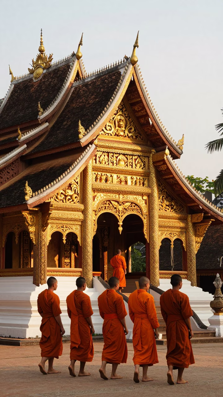 Morning Light in Luang Prabang at As First Light Reaches The Scene in in Luang Prabang, Laos