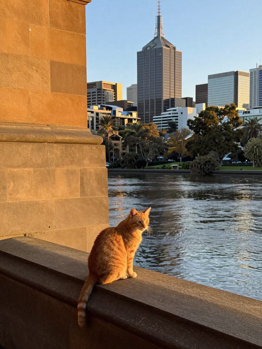 Morning Light in Melbourne at As First Light Reaches The Scene in in Melbourne, Victoria, Australia