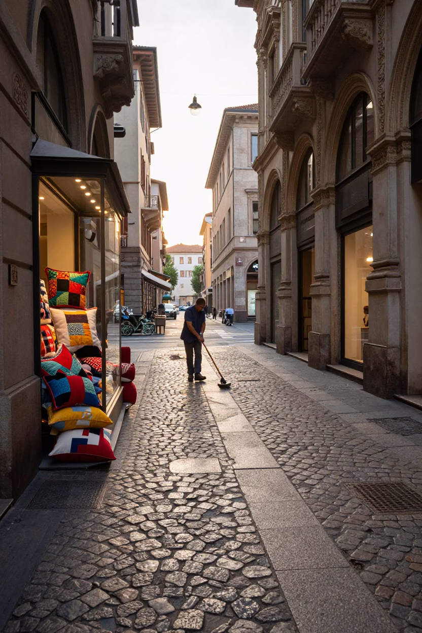 Morning Light in Milan at As First Light Reaches The Scene in in Milan, Italy