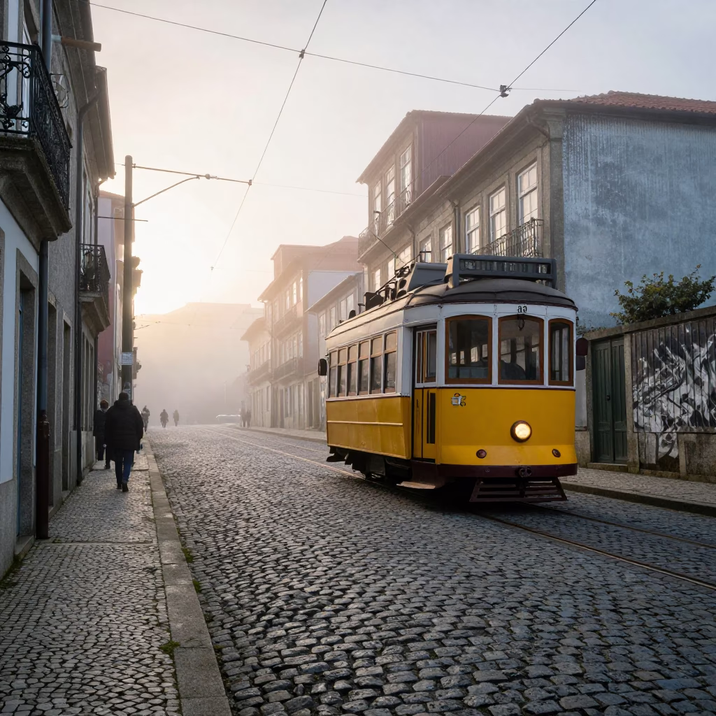 Morning Light in Porto at As First Light Reaches The Scene in in Porto, Portugal