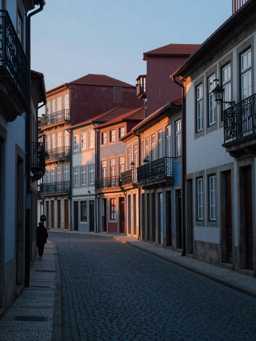 Morning Light in Porto Portugal Capturing Street Life Before Sunrise in in Porto, Portugal
