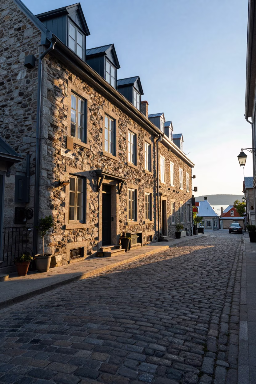 Morning Light in Quebec City at As First Light Reaches The Scene in in Quebec City, Quebec, Canada