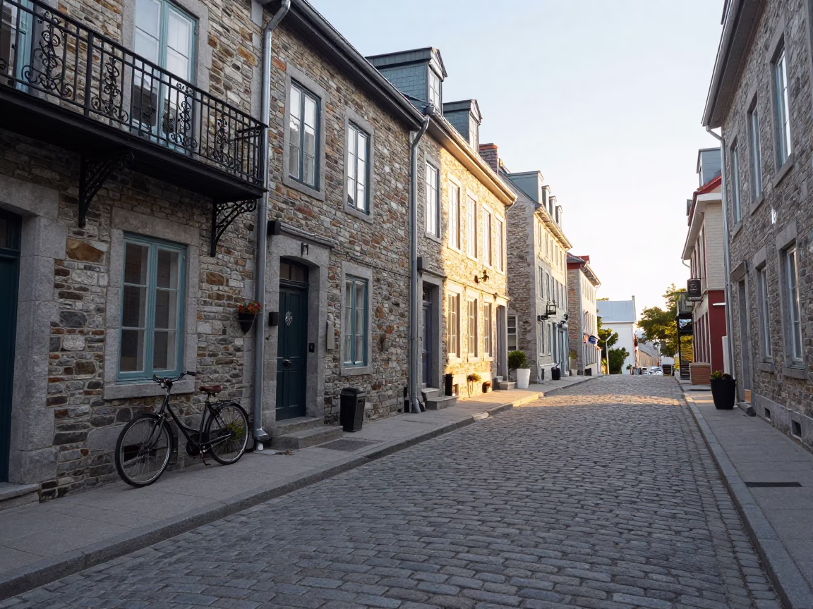 Morning Light in Quebec City at As First Light Reaches The Scene in in Quebec City, Quebec, Canada