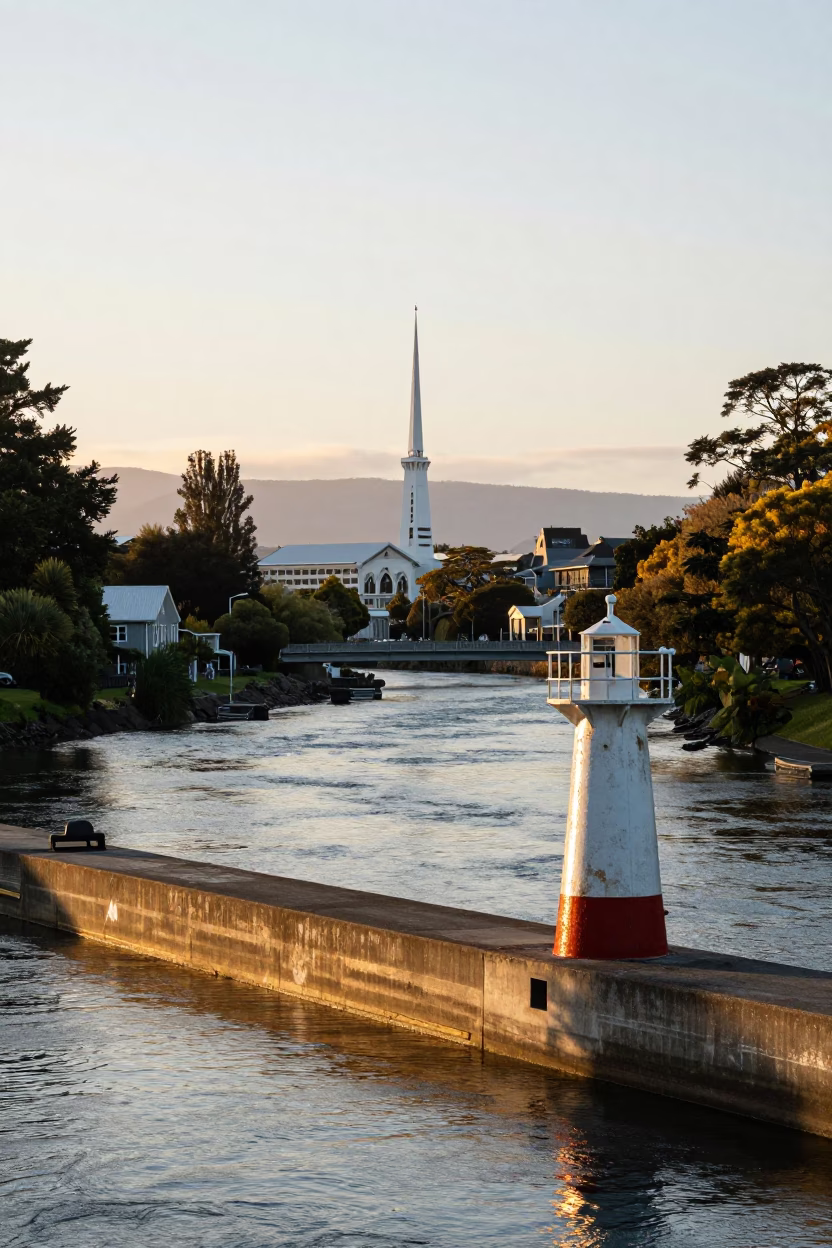 Morning Light just after sunrise in Christchurch in in Christchurch, New Zealand