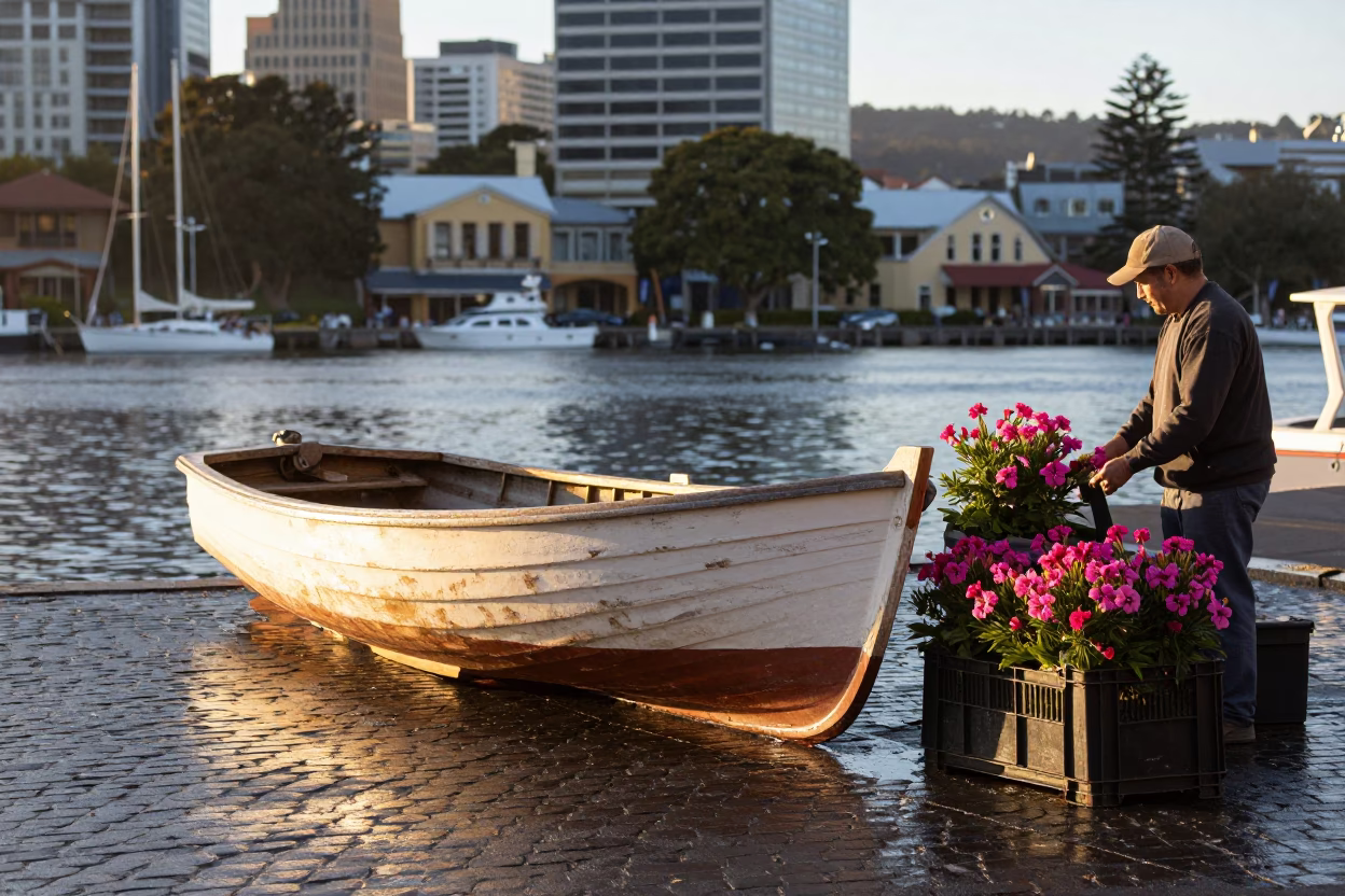 Morning Light just after sunrise in Hobart in in Hobart, Tasmania, Australia