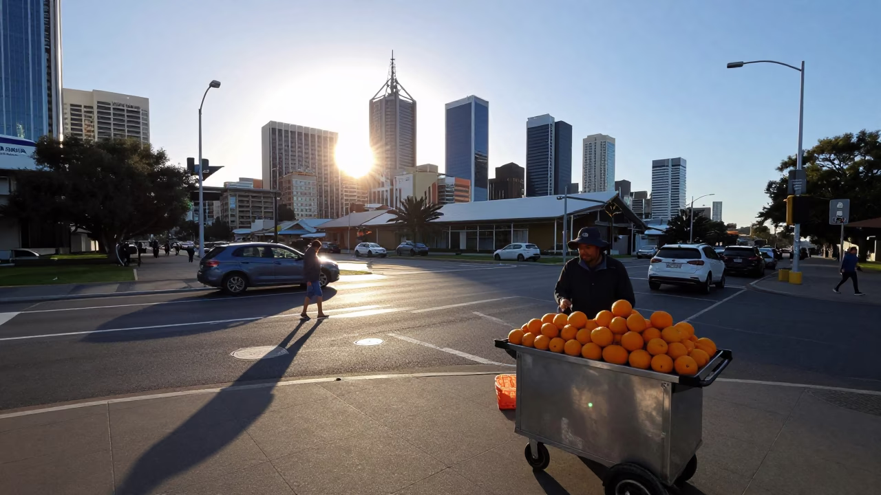 Morning Light just after sunrise in Perth in in Perth, Western Australia, Australia