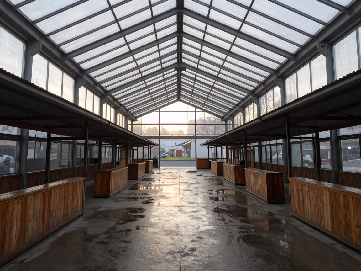 Morning Light in Kamalia Glass Market Hall in inside a glass-roofed arcade in Kamalia