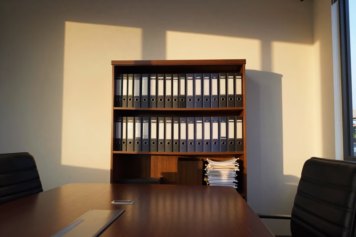 Morning Light on Law Office Binders in Johannesburg in inside a conference room in Johannesburg