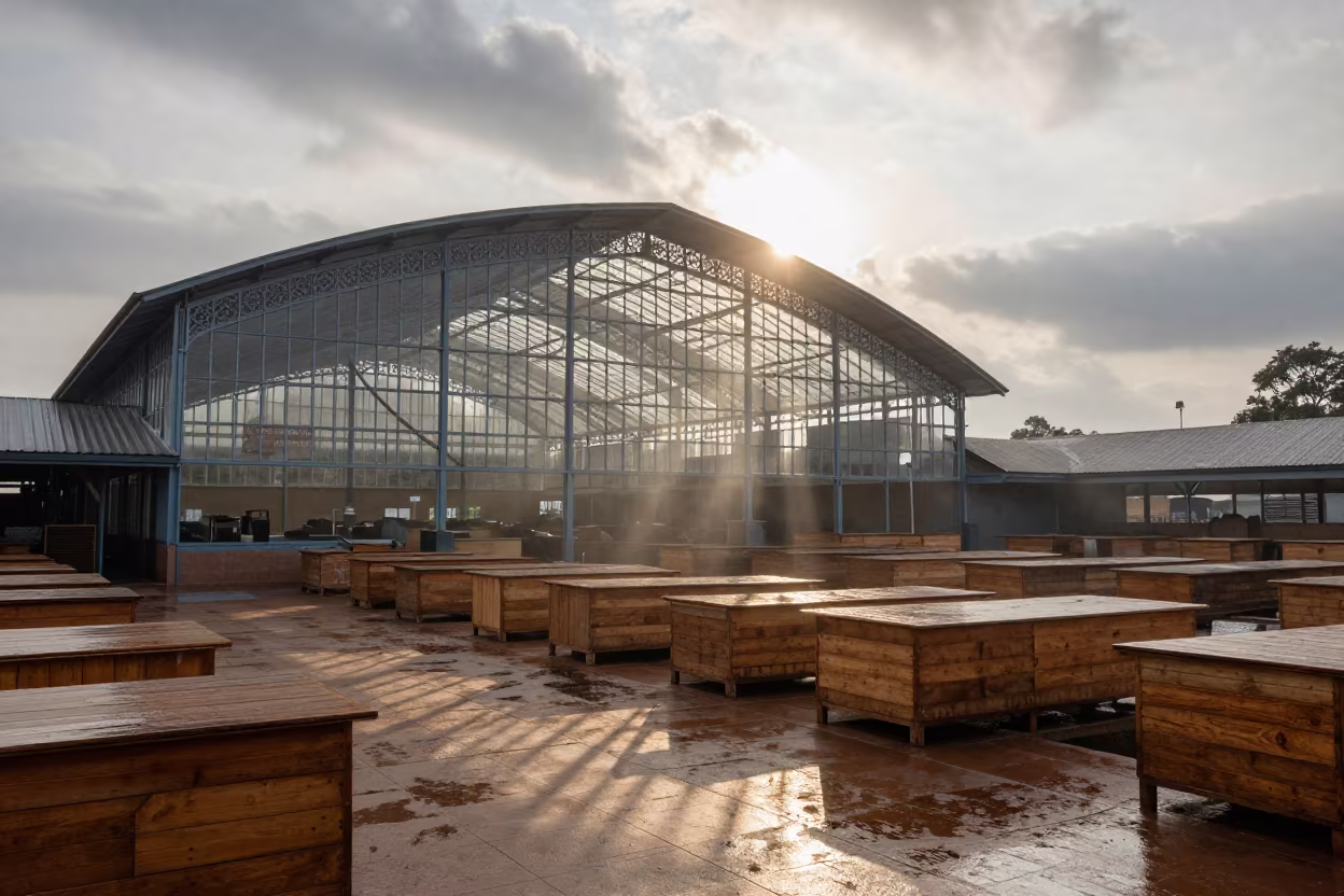 Morning Light in Lilongwe Market Hall in inside a vaulted atrium in Lilongwe