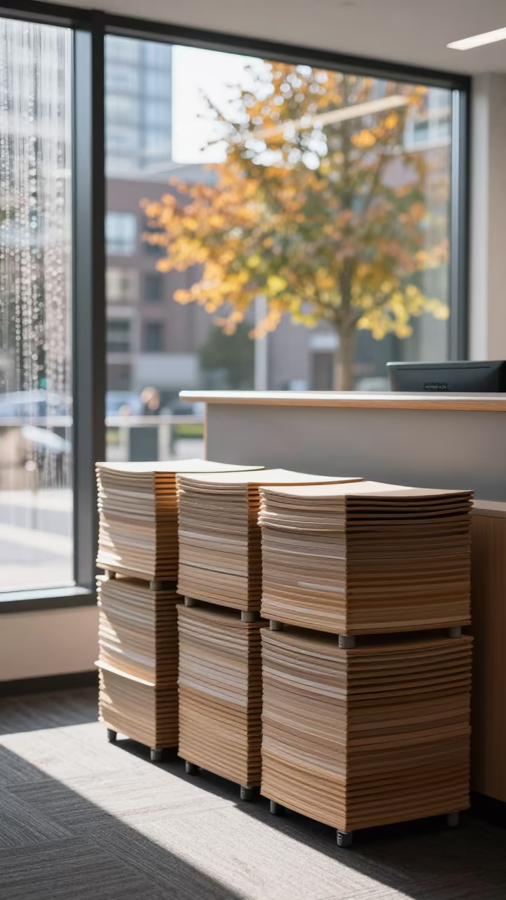 Morning Light on Office Reception Desk Stack in at an office reception desk in Rotterdam