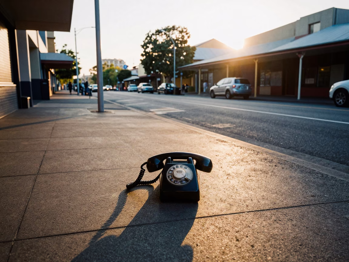 Morning light on Adelaide streets with vintage Bakelite telephone and street scene in in Adelaide, South Australia, Australia